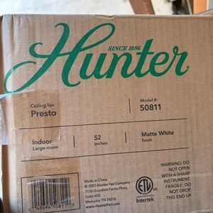 Hunter Presto 52" 3 Blade hanging indoor ceiling fan witwall control Model 50811